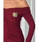 217624 BORDO ELBİSE ATLAS KUMAS