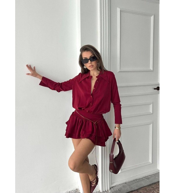 217636 BORDO ELBİSE JESİCA KUMAŞ