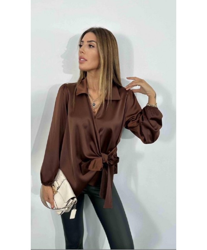 217912 KAHVE GÖMLEK SATEN