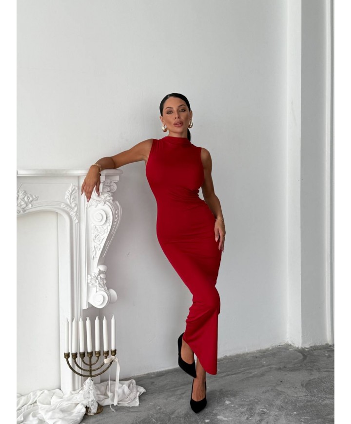 218007 KIRMIZI ELBİSE MİCRO KUMAŞ