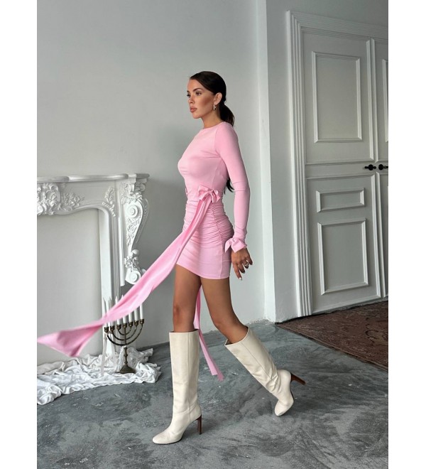 218129 PEMBE ELBİSE LİKRA