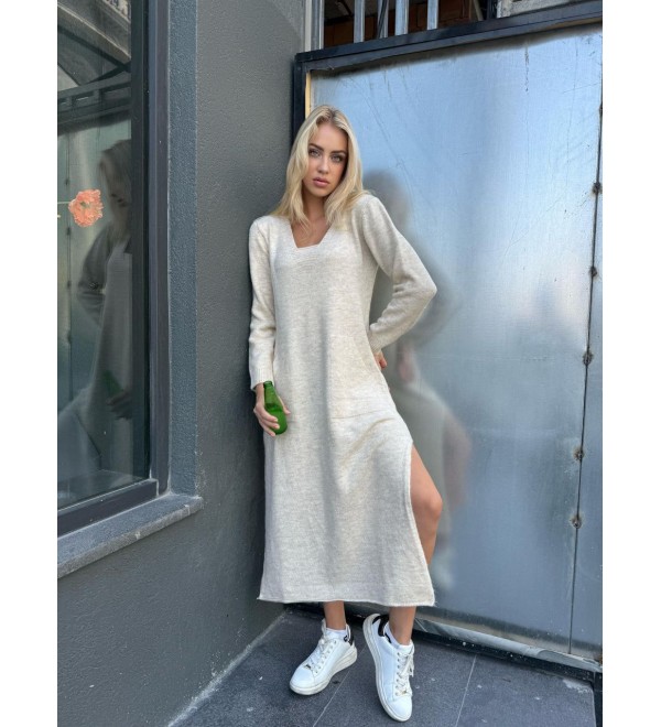 218146 EKRU ELBİSE TRİKO