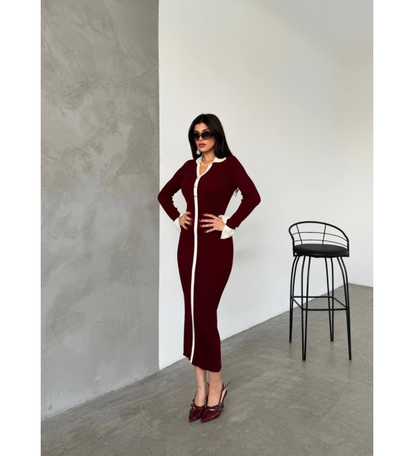 218225 BORDO ELBİSE TRİKO