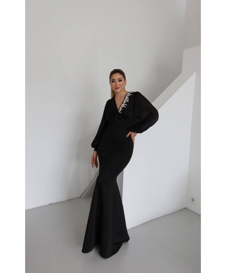 218318 SİYAH ABİYE ELBİSE