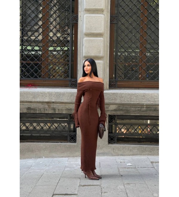 218620 KAHVE ELBİSE TRİKO