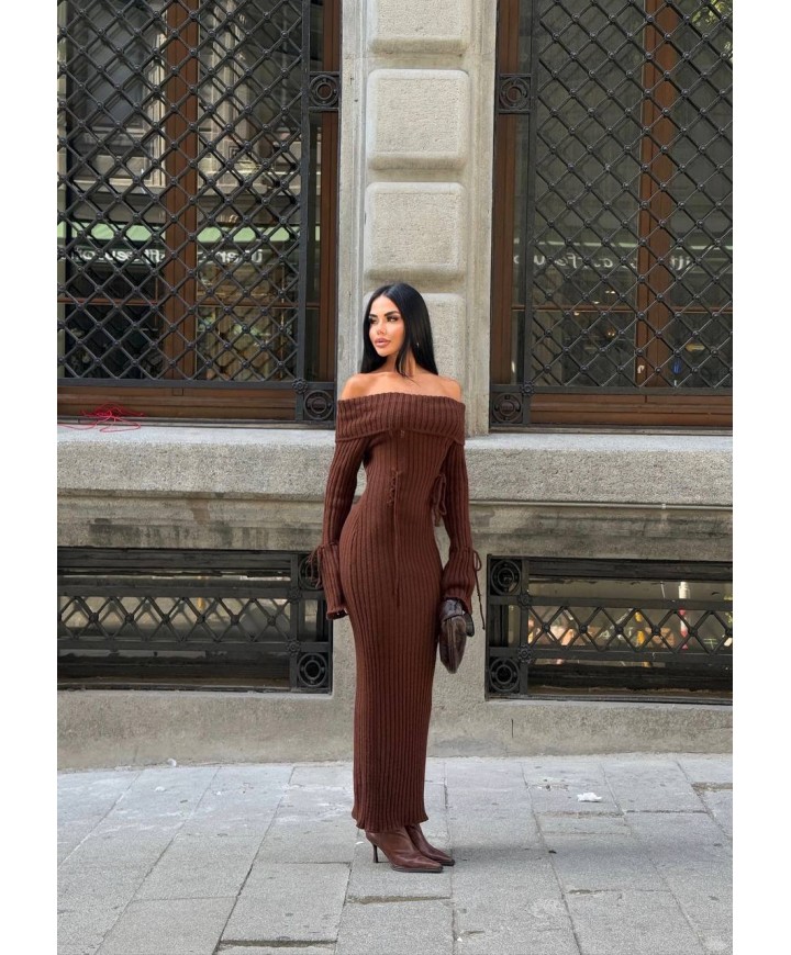 218620 KAHVE ELBİSE TRİKO