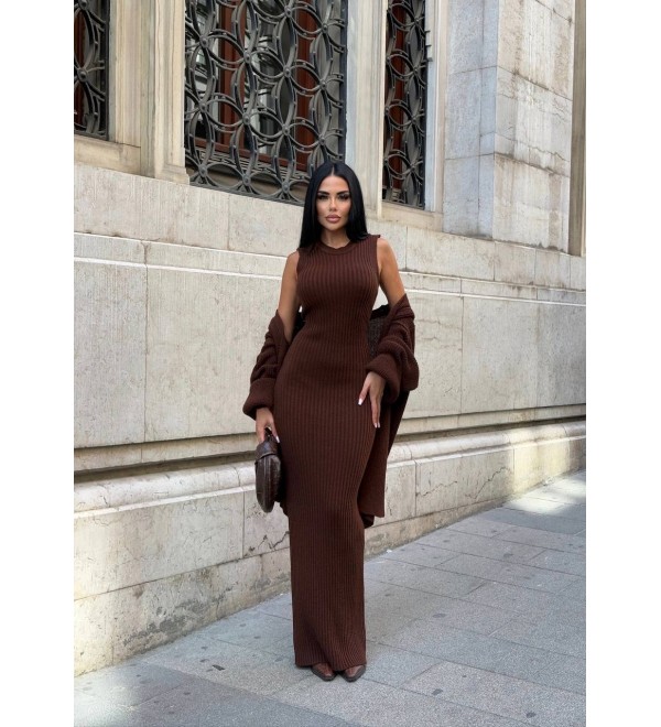 218621 KAHVE ELBİSE TRİKO