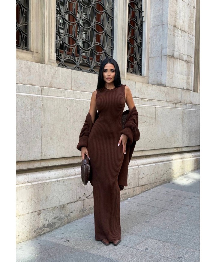 218621 KAHVE ELBİSE TRİKO
