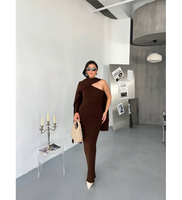 218643 KAHVE ELBİSE TRİKO