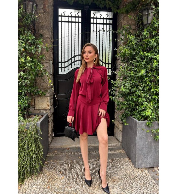 218948 BORDO ELBİSE JESİCA KUMAŞ