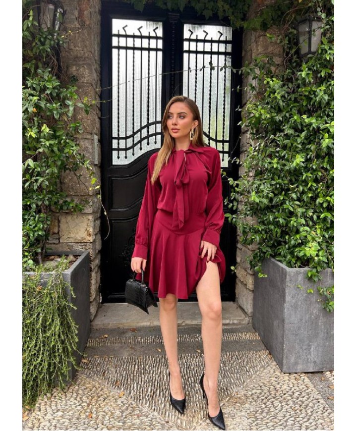 218948 BORDO ELBİSE JESİCA KUMAŞ