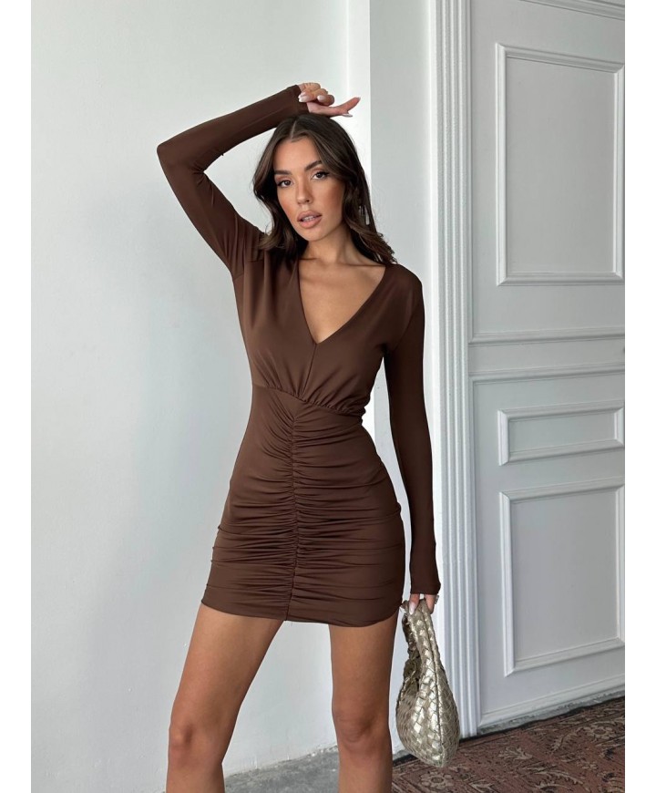 218966 KAHVE ELBİSE MİCRO KUMAŞ