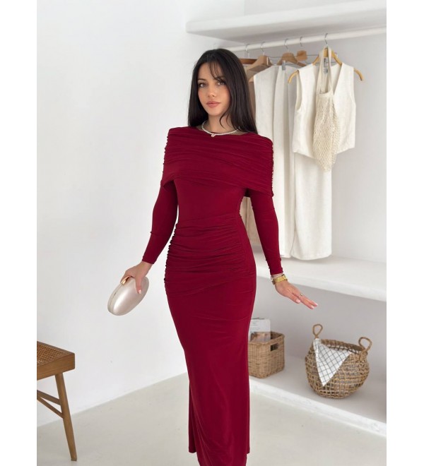 219209 BORDO ELBİSE SANDY KUMAŞ