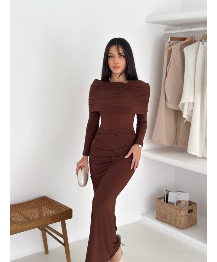 219213 KAHVE ELBİSE SANDY KUMAŞ