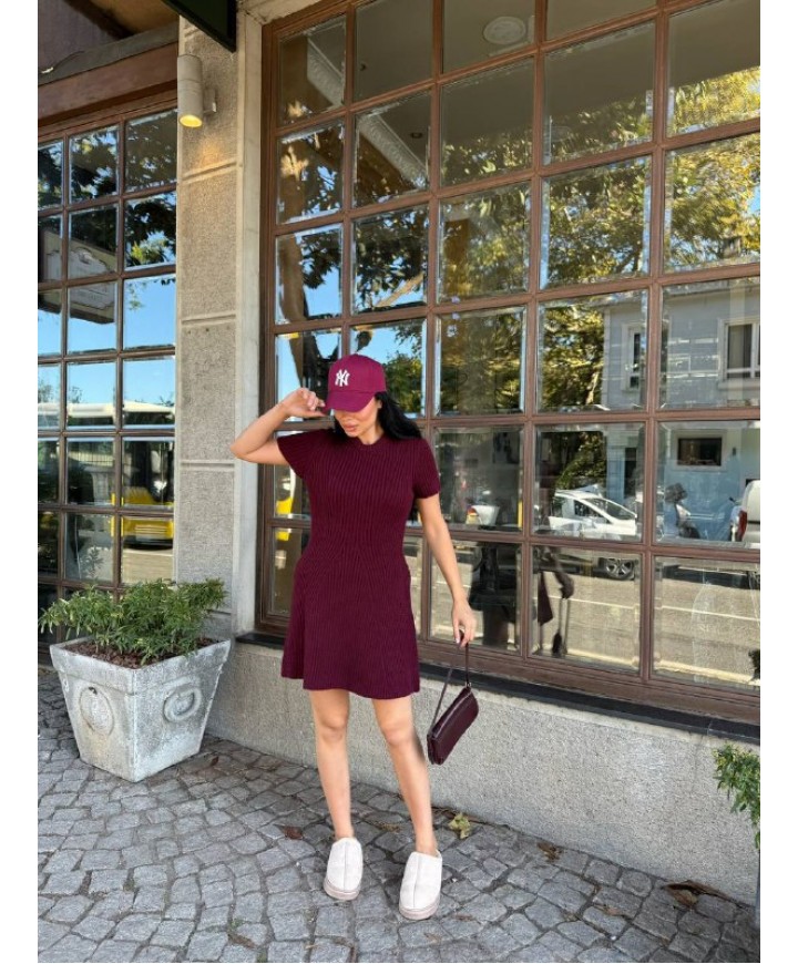 219274 BORDO ELBİSE TRİKO