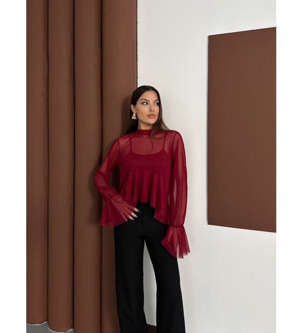 219774 Burgundy BLOUSE TULLE