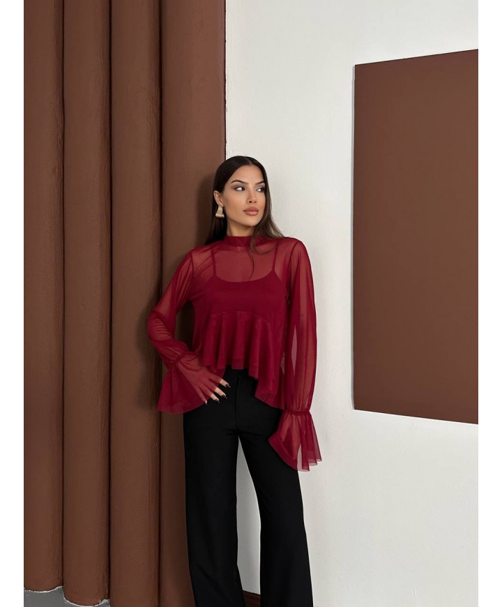 219774 Burgundy BLOUSE TULLE