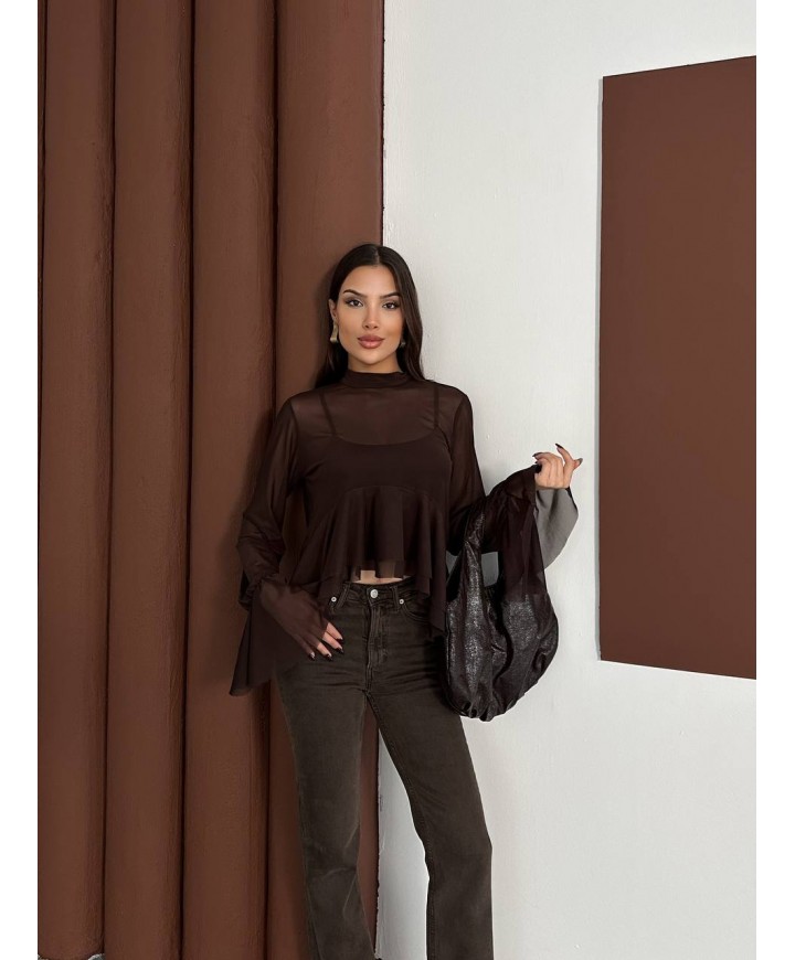 219775 COFFEE BLOUSE TULLE