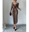 220145 LEOPAR ELBİSE KADİFE KUMAŞ