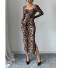 220145 LEOPAR ELBİSE KADİFE KUMAŞ