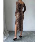 220145 LEOPAR ELBİSE KADİFE KUMAŞ
