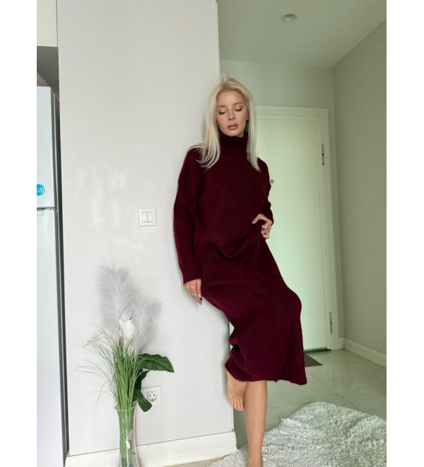 220256 BORDO ELBİSE TRİKO
