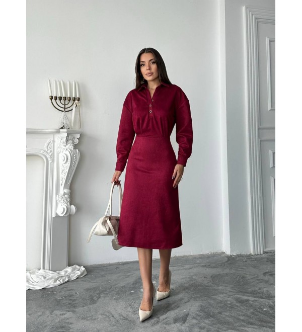 220490 BORDO ELBİSE SÜET KUMAŞ