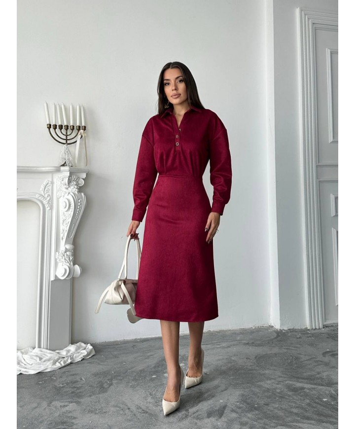 220490 BORDO ELBİSE SÜET KUMAŞ