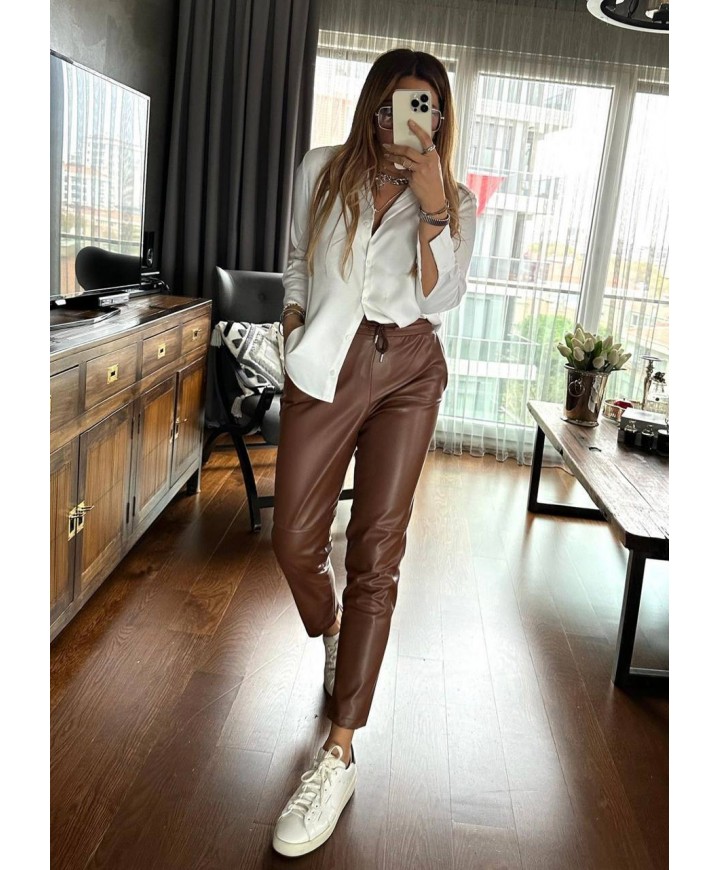 220747 KAHVERENGİ PANTOLON SUNİ DERİ