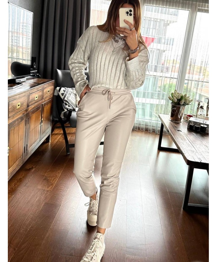 220748 KREM PANTOLON SUNİ DERİ