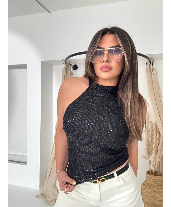 220755 SİYAH GÖMLEK PUL PAYET