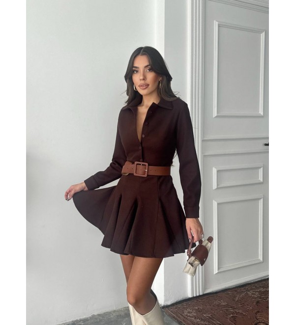 220977 KAHVE ELBİSE KAŞE KUMAŞ