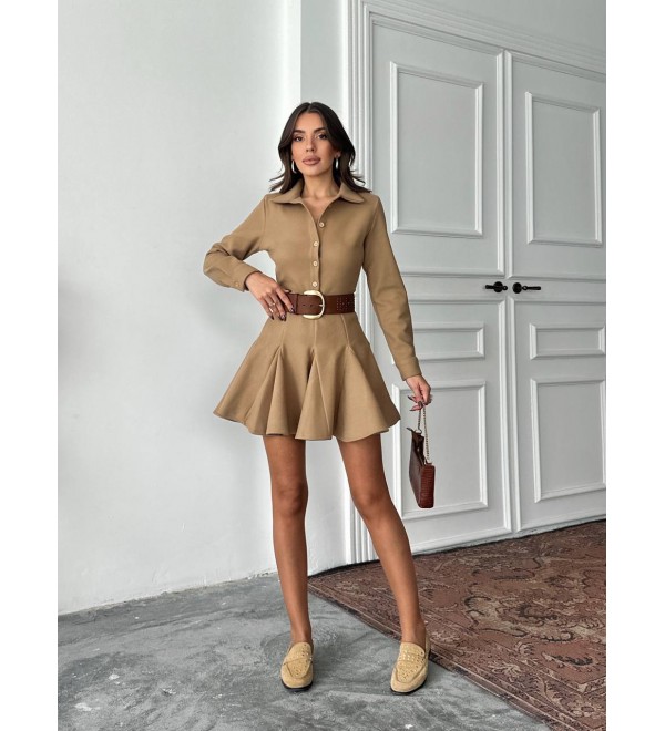 220979 KAHVE ELBİSE KAŞE KUMAŞ