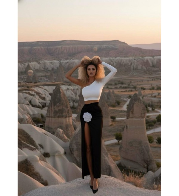 221164 SİYAH BEYAZ ABİYE LYCRA SİYAH BEYAZ