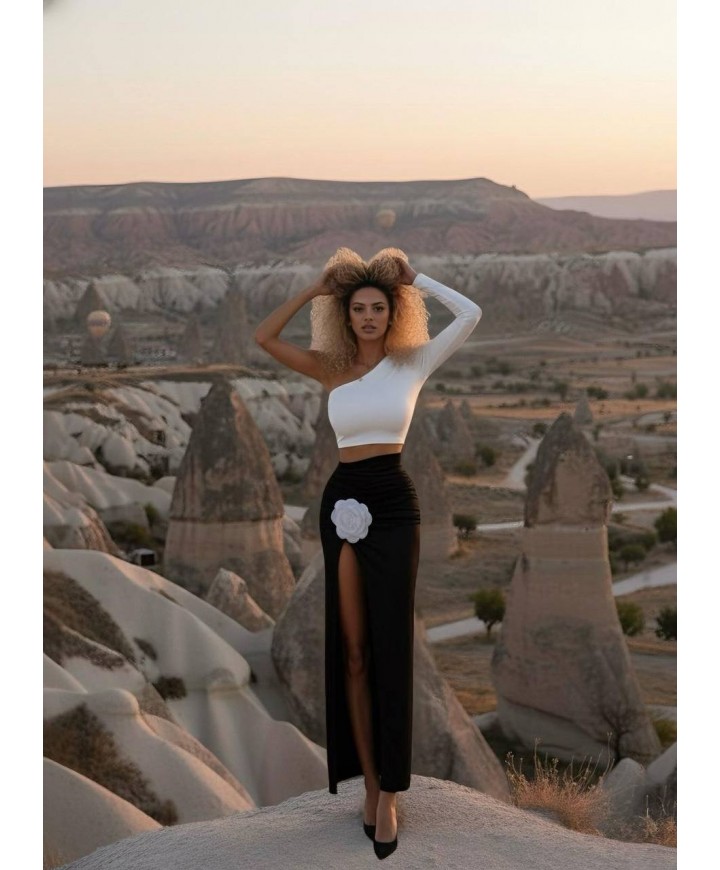 221164 SİYAH BEYAZ ABİYE LYCRA