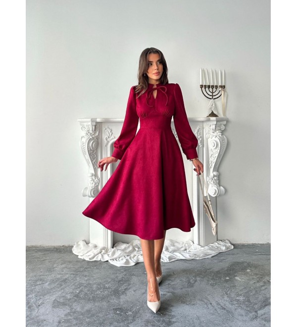 221257 BORDO ELBİSE SÜET KUMAŞ BORDO