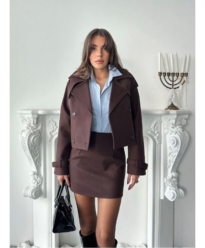 221263 KAHVE BEYAZ ELBİSE KAŞE KUMAŞ