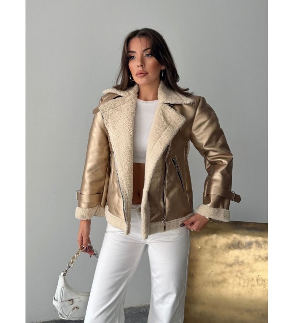 221273 GOLD ELBİSE PARLAK DERİ KUMAŞ GOLD