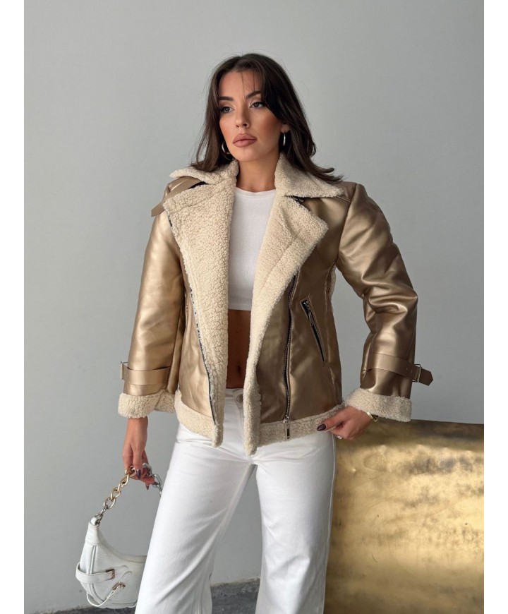 221273 GOLD ELBİSE PARLAK DERİ KUMAŞ