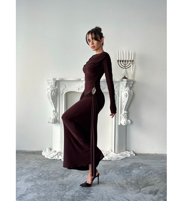 221280 KAHVE ELBİSE SANDY KUMAŞ KAHVE