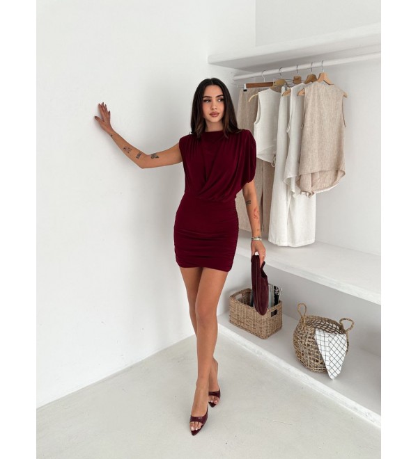 221412 BORDO ELBİSE SANDY KUMAŞ BORDO