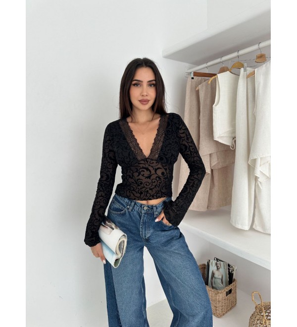 221418 SİYAH BLUZ DANTEL SİYAH