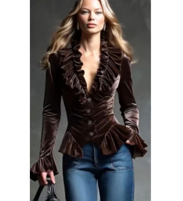 221491 KAHVE BLUZ KADİFE   KUMAŞ  KAHVE