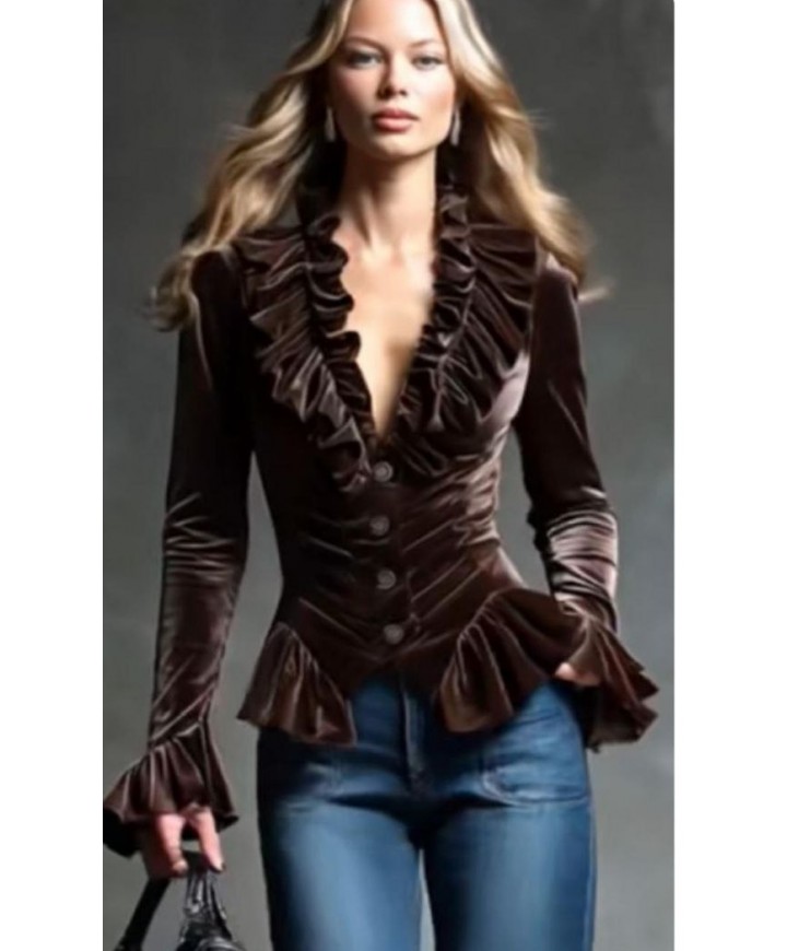 221491 KAHVE BLUZ KADİFE   KUMAŞ 