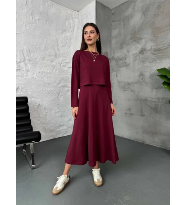 221514 BORDO ELBİSE BORDO