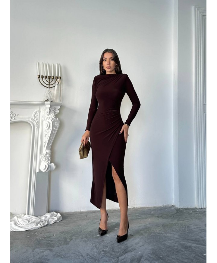 221664 KAHVE ELBİSE SANDY KUMAŞ