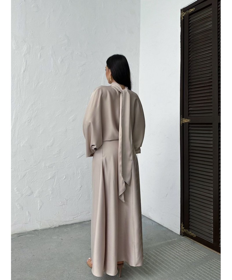 TOPTAN KREM ELBİSE SATEN KUMAŞ - 232209