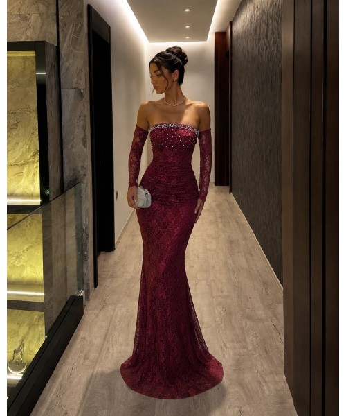  BORDO ABİYE  KREP KUMAŞ - 244866