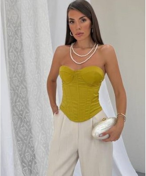  YAĞ YEŞİL BLUZ BRODE KUMAŞ - 247944
