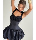 SİYAH ELBİSE SATEN KUMAŞ - 249069